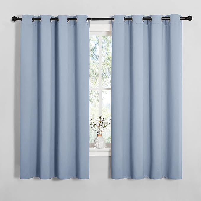 NICETOWN Vintage Blue Blackout Curtains 68 inches Length for Living Room, 2 Panels, 55" Wide, Thermal Insulated Decoration Drapes for Bedroom Window