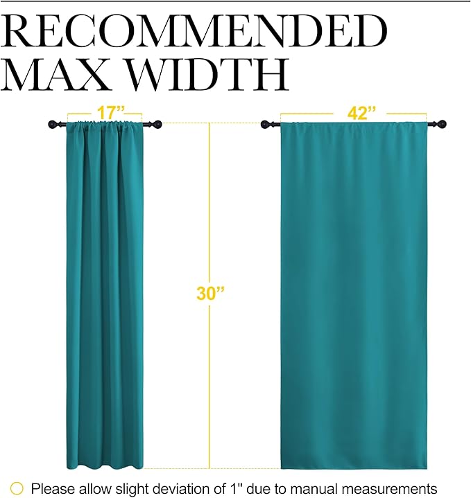 NICETOWN 2 Panels Blackout Curtains, Rod Pocket Thermal Insulated Drapes for Kitchen, Heavy Duty Small Window Treatment for Dorm Room, Studio Apartment, Basement (Peacock Blue, W42 x L30)