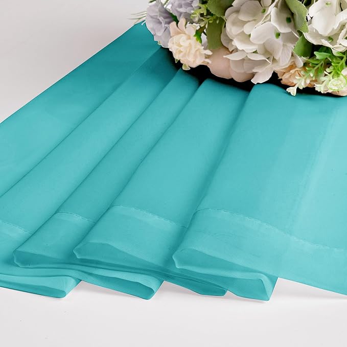 Chyhomenyc Turquoise Sheer Curtains 36 inch Length 2 Panels, Light Filtering Voile Rod Pocket Short Window Curtians for Bathroom Living Room Farmhouse Small Windows, 42Wx36L inches