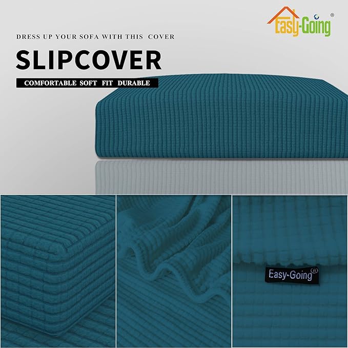 Easy-Going Stretch Loveseat Cushion Cover Sofa Cushion Furniture Protector Sofa Seat Sofa Slipcover Sofa Cover Soft Flexibility with Elastic Bottom(Loveseat Cushion, Peacock Blue)