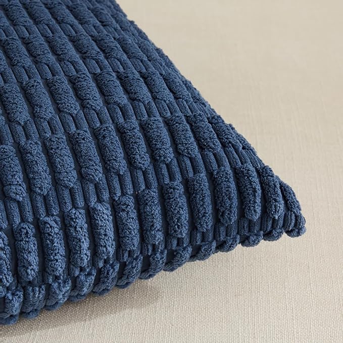 Fancy Homi 4 Packs Dusty Blue Decorative Throw Pillow Covers 26x26 Inch for Living Room Couch Bed Sofa, Rustic Farmhouse Boho Home Decor, Soft Plush Striped Corduroy Square Cushion Case 66x66 cm