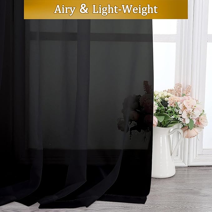 Aiyufeng Long Sheer Black Curtains for Living Room 108 inch Length 2 Panels Set, Semitransparent Balance Privacy & Light Vertical Farmhouse Sheer Drapes for Bedroom, W40 x L108