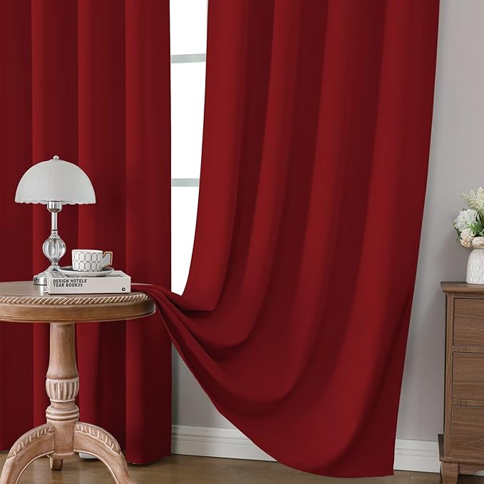 CUCRAF Red Blackout Curtains 84 inch Length 2 Panels Set, Rod Pocket Room Darkening Drapes for Bedroom Living Room, Insulated Thermal Light Blocking Window Curtain (W52 x L84 Inch)