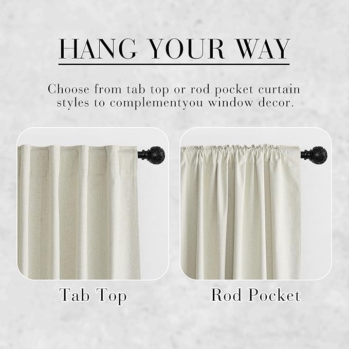 RYB HOME Cream Beige Linen 100% Blackout Curtains for Bedroom W52 x L78, Linen Blackout Curtains Privacy Assurd& Thermal Insulated for Sliding Door/Living Room/Nursery, 2 Panels