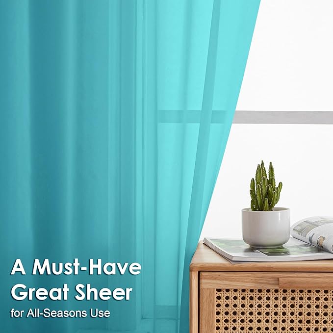 OVZME Turquoise Sheer Curtains 54 Inches Long 2 Panels - Soft Light Filtering Window Sheer Panels for Living Room/Bedroom, Top Dual Rod Pocket, 1 Pair, Each 42Wx54L Inches