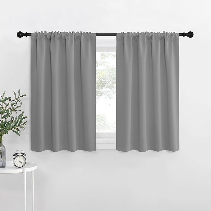 NICETOWN RV Blackout Curtains for Camper Windows, Short Room Darkening Drapes for Kitchen, Home Decoration Thermal Insulated Blackout Blinds for Small Windows (Silver Grey, 2 Panels, W34 x L36)