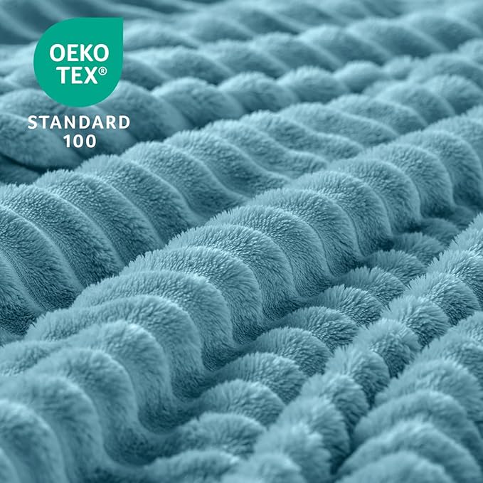 BEDELITE Fleece Blanket Twin Size – 3D Ribbed Jacquard Soft and Warm Decorative Fuzzy Blankets – Cozy, Fluffy, Plush Lightweight Throw Blankets for Couch, Bed, Sofa(Washed Blue, 60x80 inches)