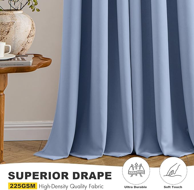 MIULEE Denim Blue Blackout Curtains for Bedroom Living Room 72 Inches Long 2 Panels, Thermal Insulated Room Darkening Drapes Solid Grommet Noise Reduction Light Blocking Window Treatments 40x72 Inch