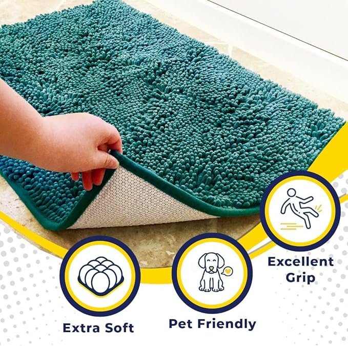 Muddy Mat® | Super Absorbent Door Mat Indoor, Microfiber Quick Dry Chenille Entryway Rug, Non-Slip Front Door Mat, Indoor Mats for Entryway, Machine Washable Pet Rug, Teal 24"x60"