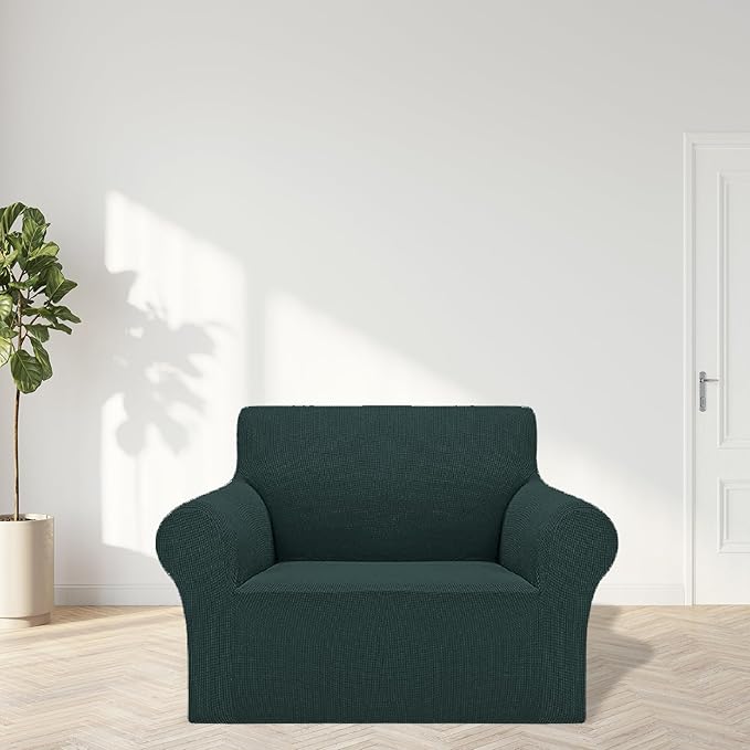 Cupuamon 2026 New Stretch Chair Sofa Slipcovers Couch Cover for 1 Seater Furniture Protector Sofa Covers with Elastic Bottom Jacquard Fabric Small Checks for Pets, Kids - Hunter
