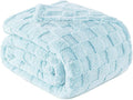 Exclusivo Mezcla Queen Size Flannel Fleece Blanket, Super Soft and Warm Lightweight Checkered Pattern Blankets for All Seasons, 90x90 Inches, Light Blue