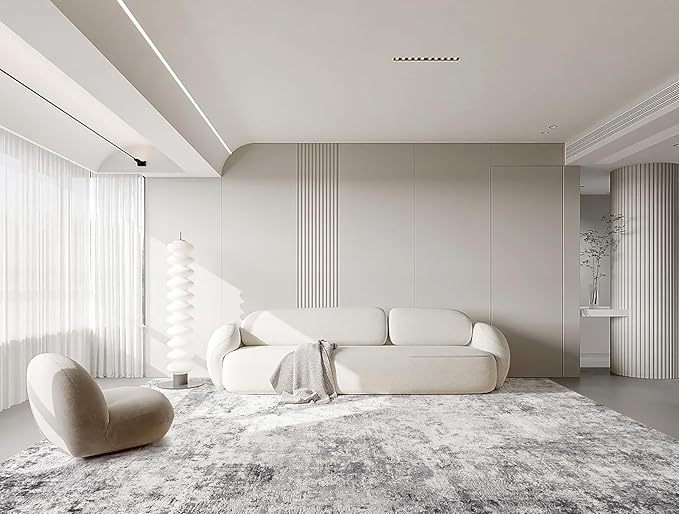 UERMEI 10x14 Area Rug Living Room Rugs - Washable Neutral Modern Abstract Soft Thin Large Rug Indoor Floor No Slip Rug Carpet for Bedroom Under Dining Table Home Office Decor - Grey