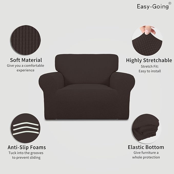 Easy-Going Stretch Oversized Chair Sofa Slipcover 1-Piece Couch Sofa Cover Furniture Protector Soft with Elastic Bottom for Kids Spandex Jacquard Fabric Small Checks Chocolate
