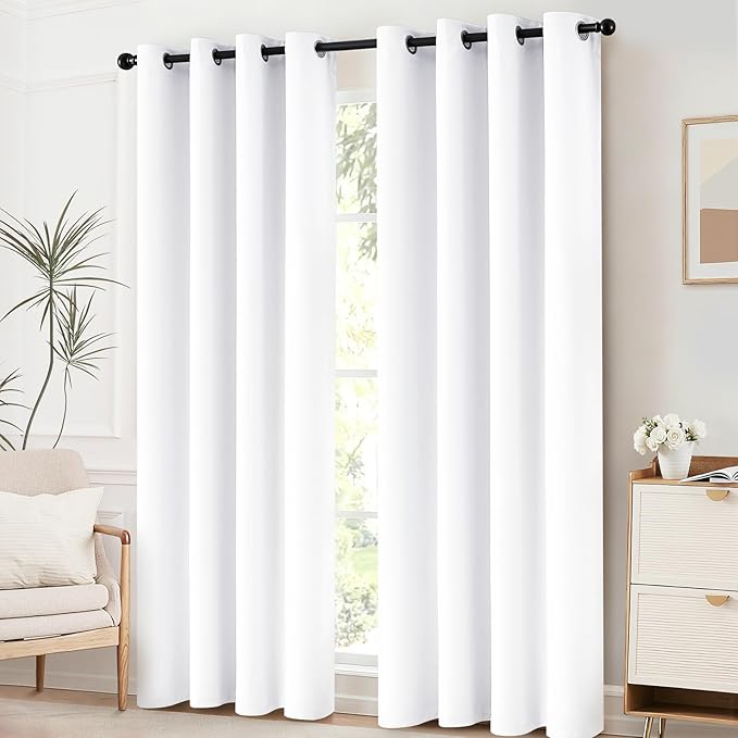 Yakamok Pure White Curtains 84 inch Long, 50% Light Blocking Gormmet Window Treatment Room Darkening Thermal Insulated Curtain Drapes for Living Room Bedroom (52 inch Wide, Set of 2 Panels)