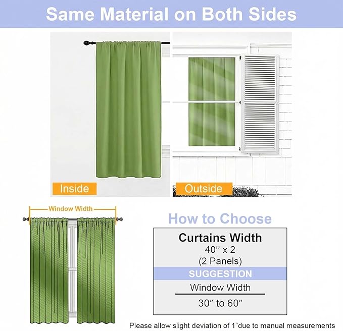 Simplebrand Ava Lime Short Blackout Curtains for Bedroom 45 Inches Long 2 Panels Set, Solid Thermal Insulated, Energy Saving Window Treatment Curtains Blackout Drapes, W40 x L45 Inch