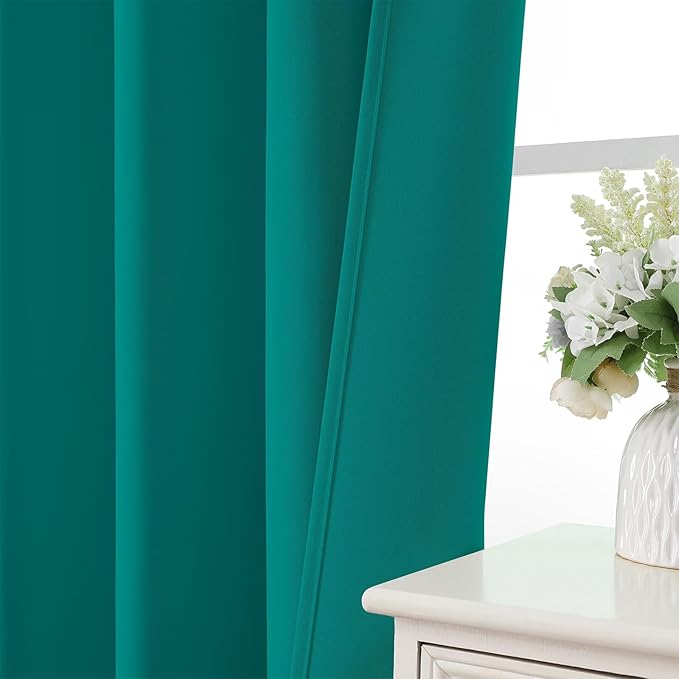 CUCRAF Turquoise Blackout Curtains 84 inch Length 2 Panels Set, Rod Pocket Room Darkening Drapes for Bedroom Living Room, Insulated Thermal Light Blocking Window Curtain (W52 x L84 Inch)