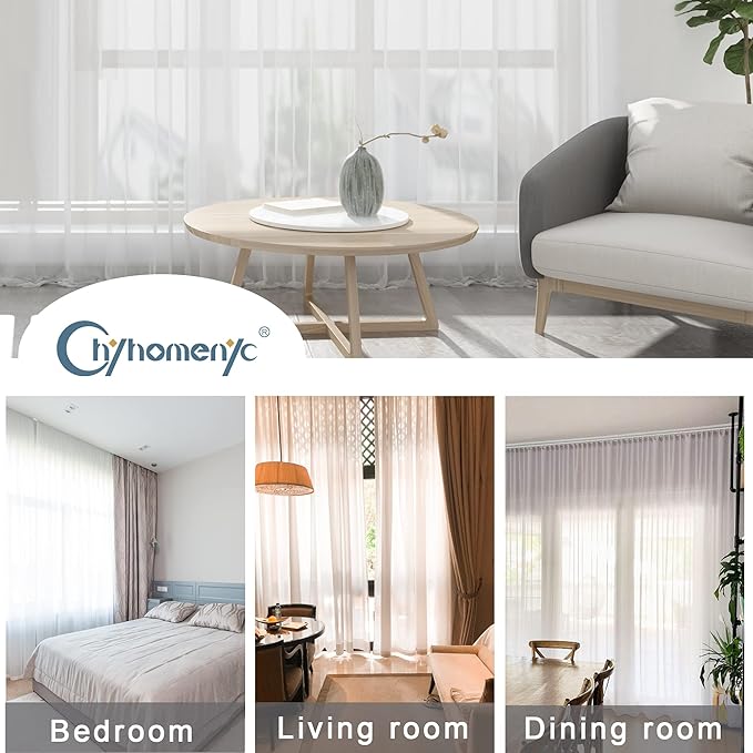 Chyhomenyc Ivory Sheer Curtains 108 Inch Long 2 Panels Set, Light Filtering Long Window Treatment Drapes for Living Room Bedroom Canopy, Each 42Wx108L inches, 9 Feet L, Set of 2, Ivory