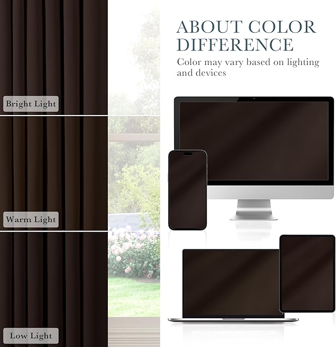 Pony Dance Short Length Curtains for Kitchen, Solid Half Window Curtain Tiers for Bathroom Energy Saving Privacy Shade for RV Camper (2 Panels, Brown, 34x45 Inch)