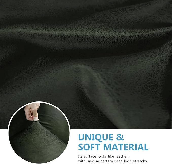 Leather Look Couch Cushion Covers Sofa Seat Slipcovers Sets Couches Furniture Protector for Sectional Armchair Loveseat Pets Kids Stretch Spandex Fabric (2 Cushion Loveseat, Army Green)