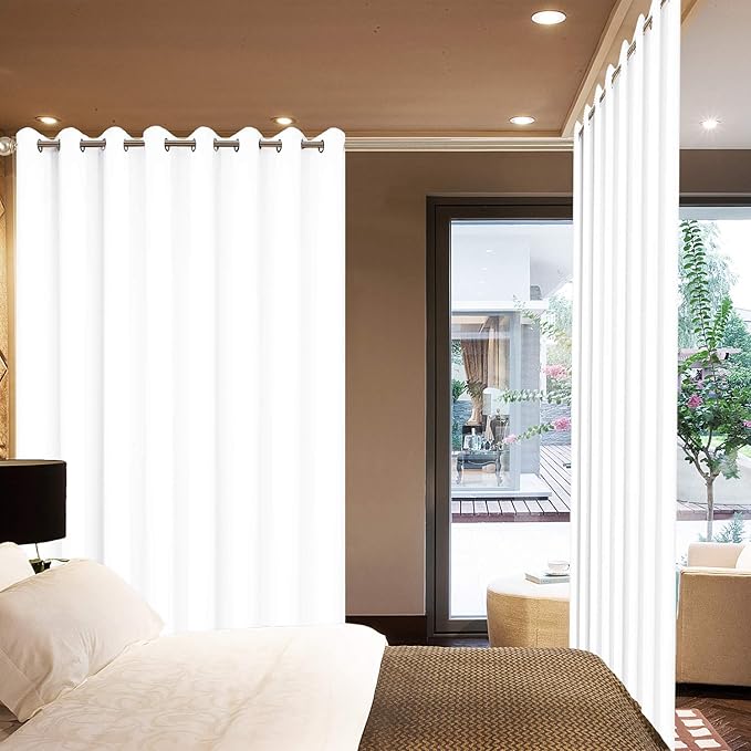 Yakamok Pure White Curtain for Living Room Sliding Glass Door Vertical Blind for Room Darkening Extra Wide Window Drapes Grommet Top Room Divider Panel for Bedroom/Patio 1 PC 100 x 96 Inch