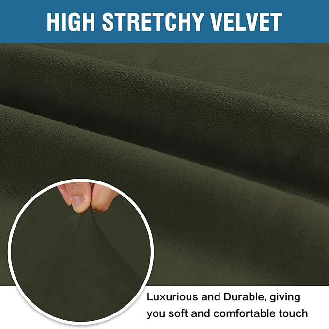 H.VERSAILTEX Stretch Velvet Armchair Cover Couch Covers 1 Cushion Chair Slipcover for Living Room Furniture Cover Crafted from Thick Comfy Rich Velour (Chair 31"-49", Olive)