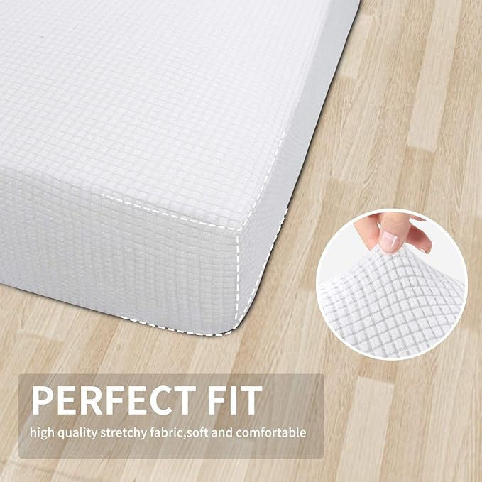 Easy-Going Stretch Cushion Cover Sofa Cushion Furniture Protector Sofa Seat Sofa slipcover Sofa Cover Soft Flexibility with Elastic Bottom(Chiar Cushion,Snow White)
