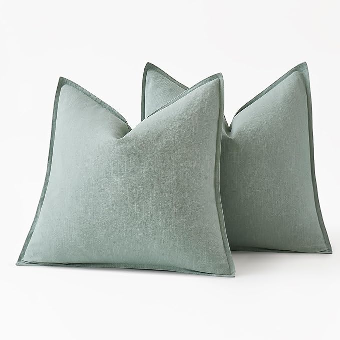 MIULEE Decorative Linen Pillow Covers 20x20 Inch Aqua Green Boho Farmhouse Neutral Spring Couch Throw Pillows for Bed Pack of 2 Accent Modern Pillowcase Summer Sofa Livingroom Home Decor