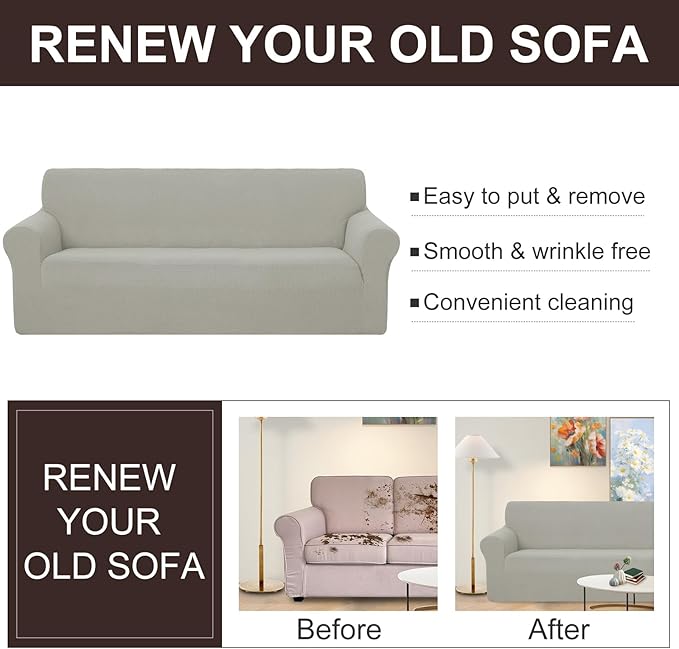 U-NICE HOME Oversized Stretch Sofa Slipcover, Soft Jacquard Fabric Couch Cover, Pet Friendly Furniture Protector, Taupe