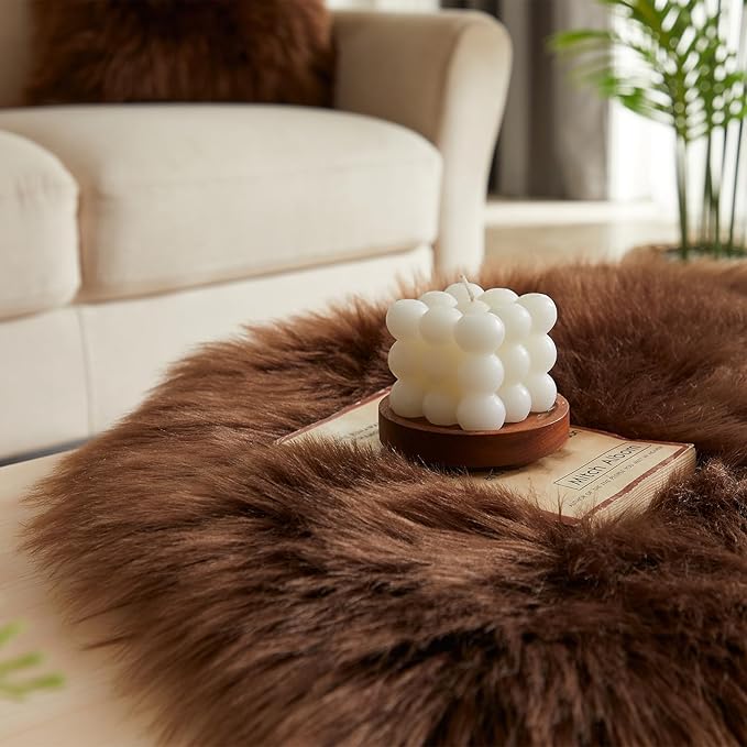 EasyJoy Ultra Soft Fluffy Shaggy Area Rug Faux Fur Rug Chair Cover Seat Pad Fuzzy Area Rug for Bedroom Floor Sofa Living Room (2 x 4 ft Sheepskin, Coffee)