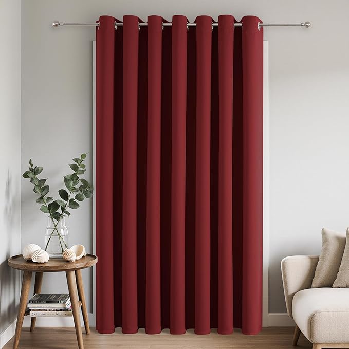 Joydeco Blackout Patio Sliding Door Curtains 108 Inches Long, Grommet Privacy Room Divider Curtains, Extra Wide Thermal Blackout Drapes for Bedroom Living Room (Burgundy Red, 100Wx108L, 1 Panel)
