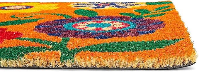 Juvale Floral Coir Door Mat - 17 x 30 in, Natural & Modern - Outdoor Welcome Mat for Front Door & Patio with PVC Backing