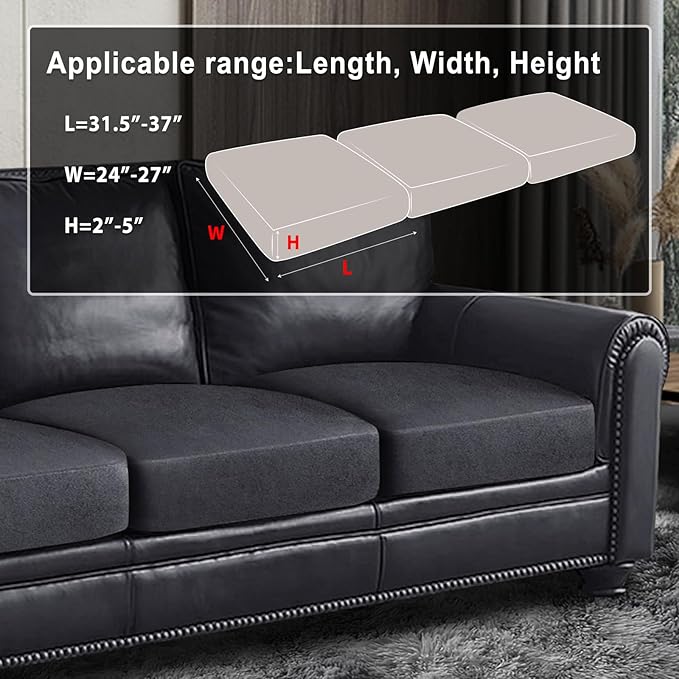 Leather Look Couch Cushion Covers Sofa Seat Slipcovers Sets Couches Furniture Protector for Sectional Armchair Loveseat Pets Kids Stretch Spandex Fabric (3 Cushion XL Sofa, Dark Grey)