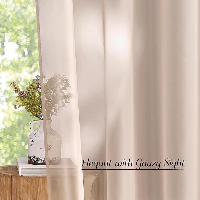 NICETOWN Taupe Voile Sheer Curtains 108 inches Long for Living Room, Grommet Airy & Elegant Light Filtering Soft Sheer Lightweight Window Treatment for Bedroom, W54 x L108, 2 Panels