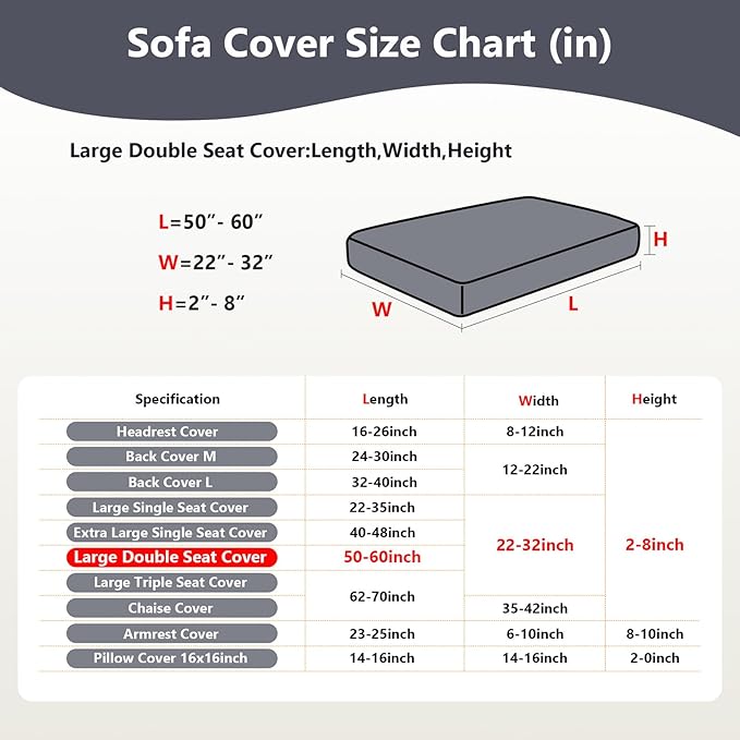 Couch Cushion Covers for Sofa Couch Covers Wear-Resistant Universal Sofa Cover Washable Stretch for Sectional Slipcovers (Texture-Gray,Large Double Seat Cover)
