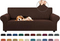 KEKUOU Stretch Sofa Cover Slipcover ，Couch Covers for 3 Cushion Couch Sofa pet Friendly (78"-94") Furniture Protector Sofa with Elastic Bottom for Kids,Dog, Jacquard Small Checked(Large,Chocolate)
