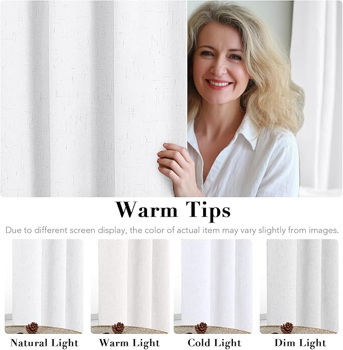 H.VERSAILTEX 100% Blackout Curtains for Bedroom Thermal Insulated Linen Textured Curtains Heat and Full Light Blocking Drapes Living Room Curtains 2 Panel Sets, 52x54 - Inch, Pure White
