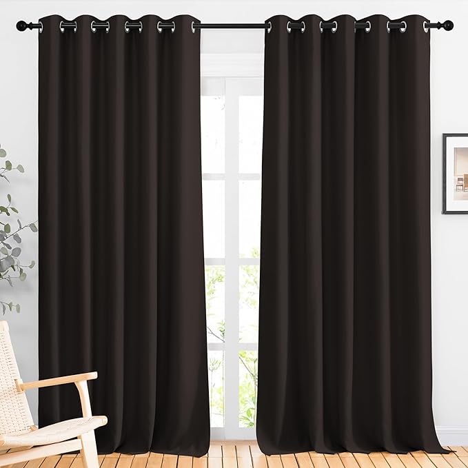 NICETOWN Bedroom Blackout Curtains and Drapes - Energy Smart Thermal Insulated Solid Grommet Blackout Draperies for Living Room (2 Panels, 66 inches x 90 inches, Toffee Brown)