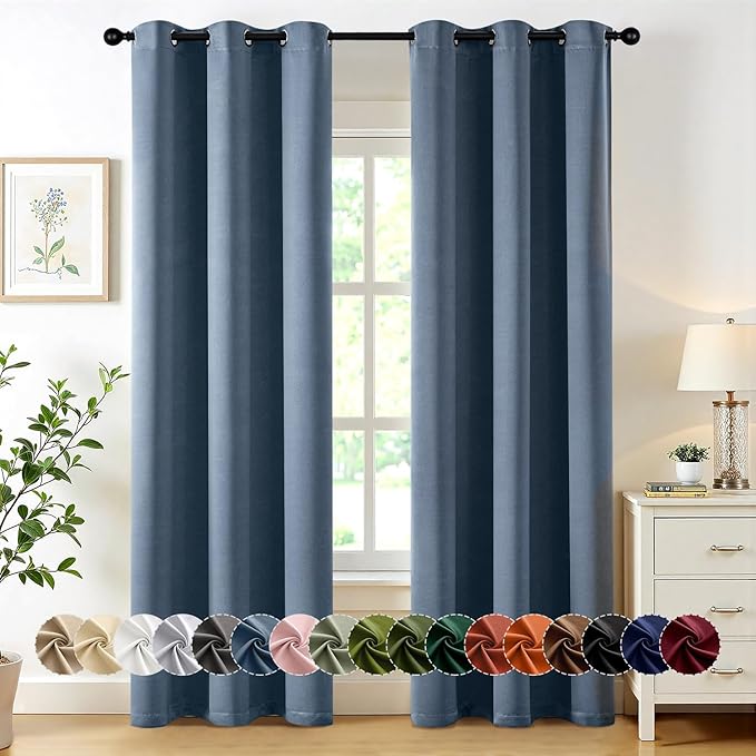 MIULEE Stone Blue Blackout Curtains for Bedroom Living Room 72 Inches Long 2 Panels, Thermal Insulated Room Darkening Drapes Solid Grommet Top Light Blue Window Treatments Set, W40 x L72 Inch
