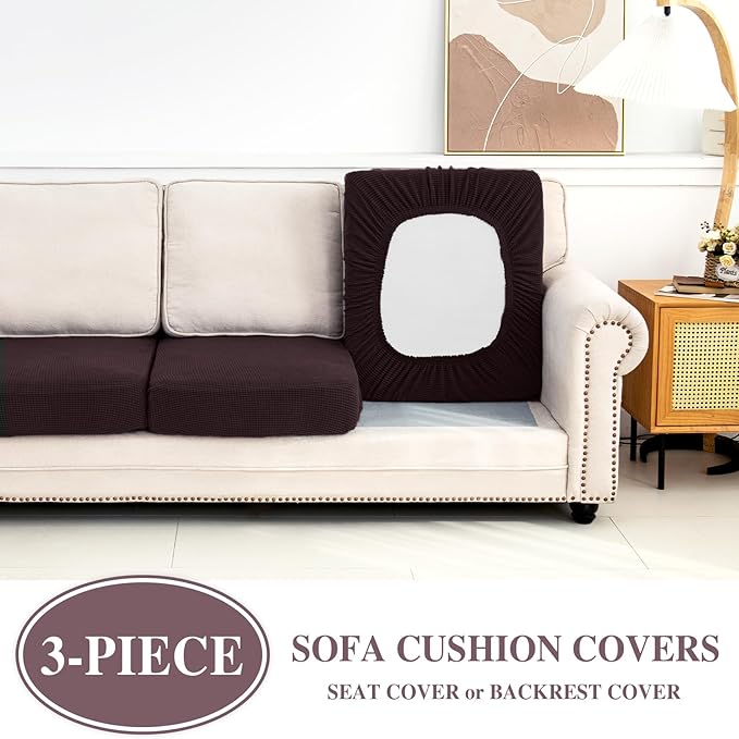 Couch Cushion Covers Seat Cushion Cover Stretch Couch Cover Separate Sectional Sofa Slipcovers Furniture Protector(3 Pieces for Seat or Sofa Backrest, Brown)