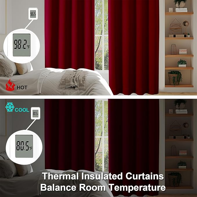 Simplebrand Ava Red Blackout Curtains for Bedroom 72 Inch Length 2 Panels Set, Privacy Thermal Insulated Rod Pocket Door Window Curtains for Patio French Front Door, W40 x L72 Inch, Red