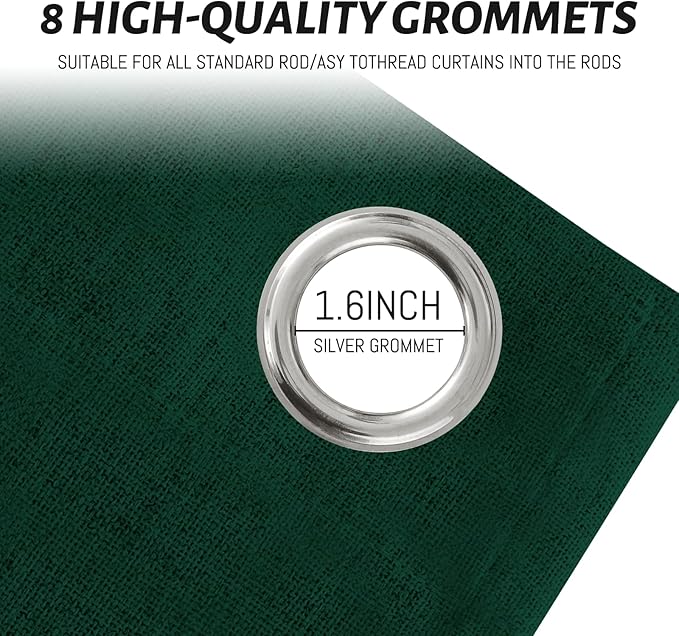 Yakamok Dark Green Linen Curtains 100% Blackout 84 Inches Long,Room Darkening Textured Drapes for Living Room Thermal Grommet Bedroom Curtains 2 Panels with White Liner