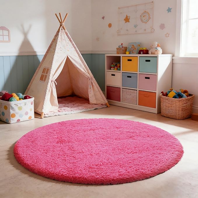 yulidayang Fluffy Round Area Rugs for Living Room,Hot Pink 6'X6'Shag Circle Area Rugs for Bedroom,Non Slip Fuzzy Plush Rug for Kids Room Boys Girls Room and Dorm