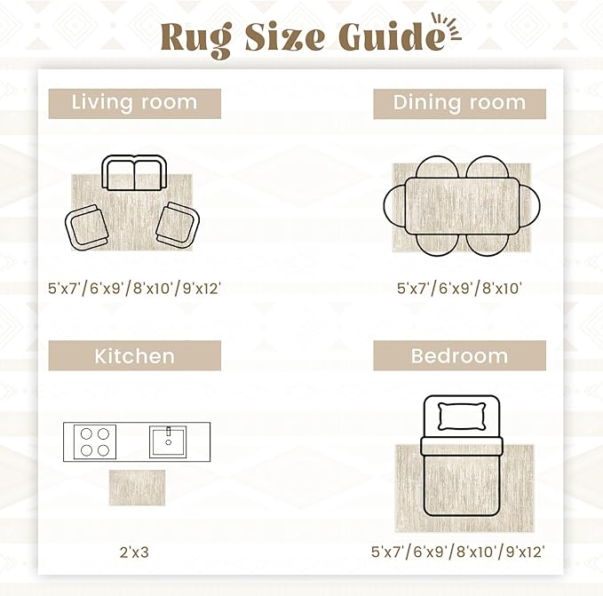 Living Room Rugs 10x14: Washable Moroccan Geometric Boho Rug Farmhouse Non Slip Stain Resistant Large Rug Low Pile Soft Carpet for Bedroom Dining Room Kids Room (Camel,10'x14')