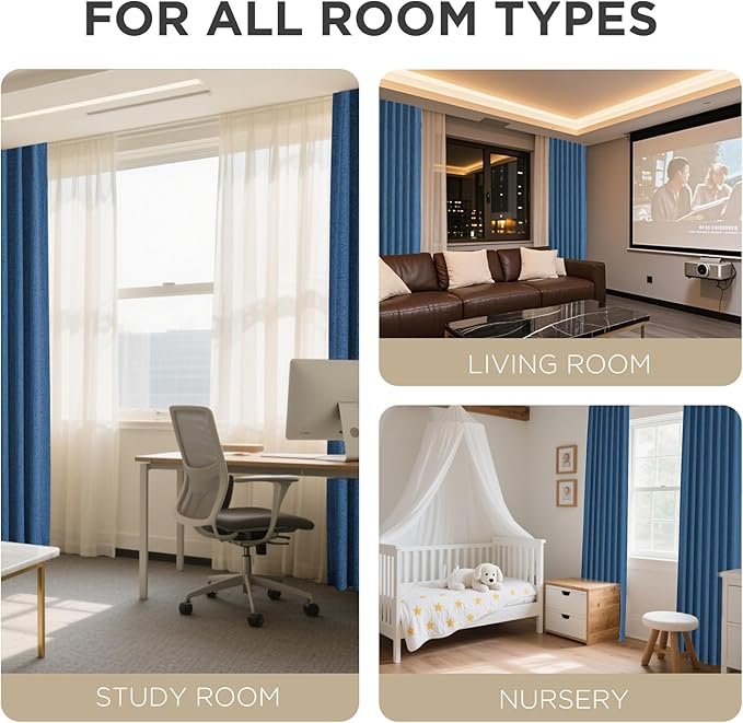 Joydeco Linen Blackout Curtains for Bedroom - 100% Light Blocking 1 Panels, Navy Blue Drapes 70" W x 108" L, Thermal Insulated Room Darkening Curtains for Living Room, Rod Pocket & Back Tabs