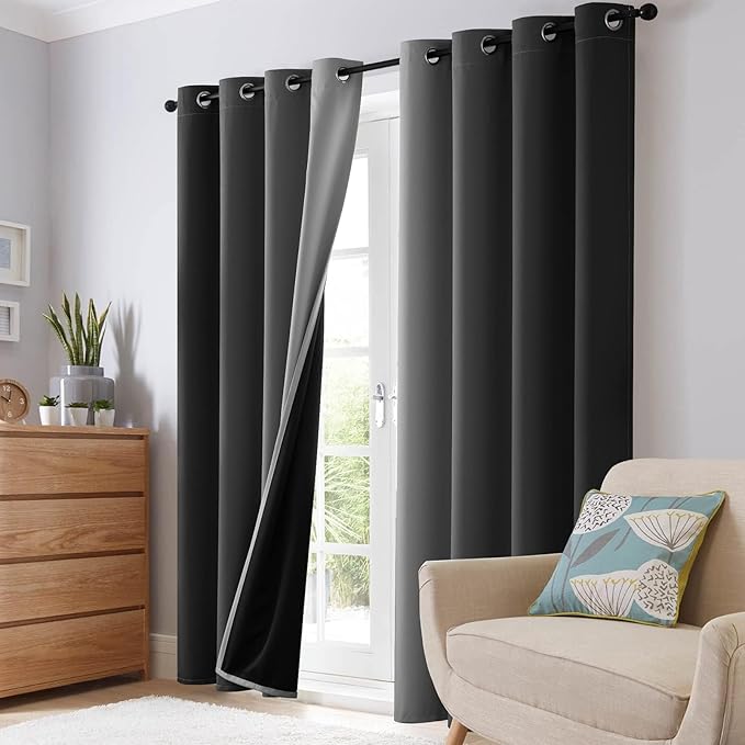 SimpleHome Black Ombre 100% Blackout Curtains for Bedroom 45 Inches Long, Room Darkening Thermal Insulated Grommet Curtains for Living Room, 2 Panels, 52x45 inches Length