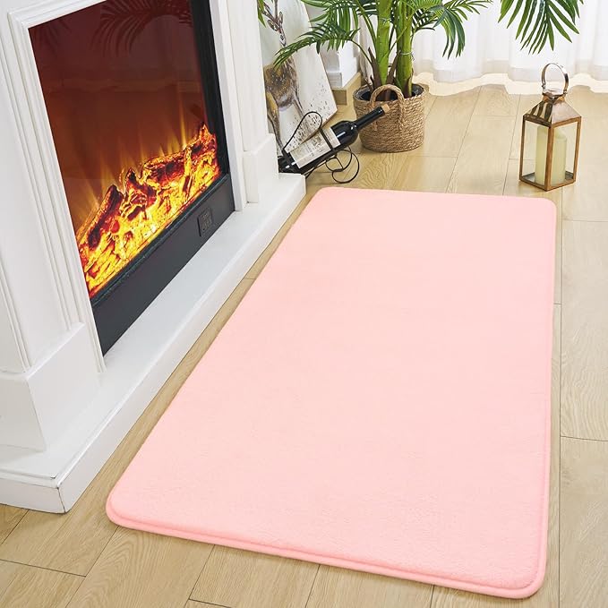 Amearea Modern Washable Runner Rugs, 2x4 Feet Pink Bedroom Runner Rug, Small Area Rugs for Bedroom Living Room, Non Slip Memory Foam Rug for Hallway Entryway Kids Boys Girls Room Laundry Room