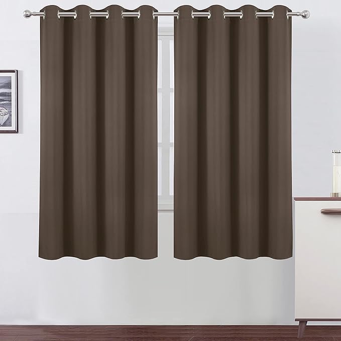 LEMOMO Chocolate Brown Blackout Curtains 66 x 63 Inch Length/Set of 2 Curtain Panels/Thermal Insulated Room Darkening Blackout Curtains for Bedroom