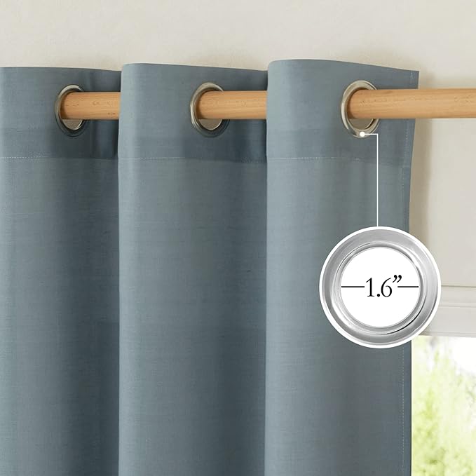 NICETOWN Rustic Linen 144 inch Long Curtains for Living Room, Grommet Privacy Added Thick Linen Weave with Light Filter Window Curtains & Drapes for Bedroom, Stone Blue, W55 x L144, 2 Panels