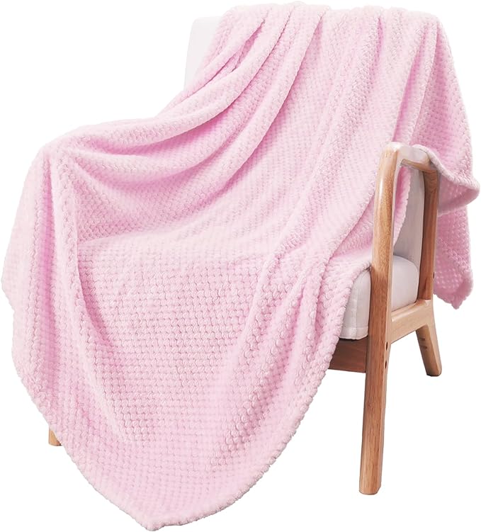 Exclusivo Mezcla Fleece Throw Blanket Extra Large, Super Soft and Warm Blankets for Couch, Sofa and Bed Waffle Textured, Cozy, Fuzzy and Lightweight (Light Pink, 50x70 Inches)