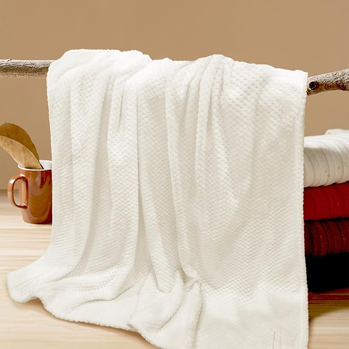 4 Pack Fleece Throw Blankets 50x60 Inches - Oeko-Tex Certified 100, 270 GSM Ultra Soft Plush for Bed, Couch and Cozy Gifts. 3D Waffle Texture, No Shedding No Pilling All Season (Cream)